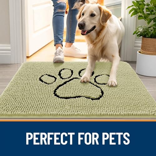 OLANLY Dog Door Mat for Muddy Paws 30x20, Paw Print Design Chenille Mud Mat - Image 6