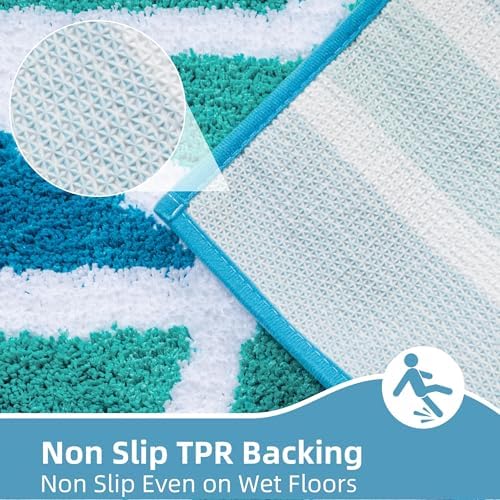 Blue Coastal Bathroom Rugs Non Slip Absorbent Fluffy Plush - Image 4