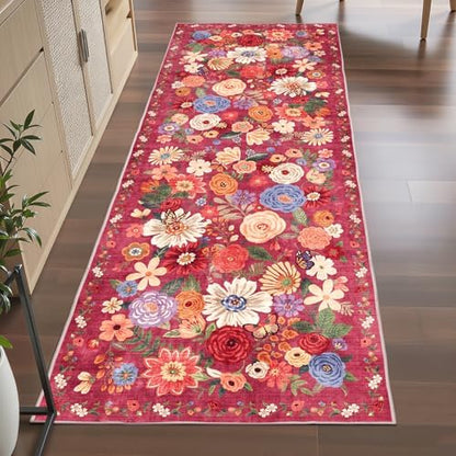 Red Floral Hallway Runner Rug 3x7 - Image 6