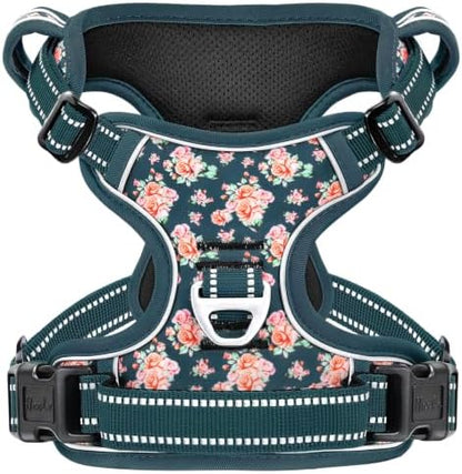HEELE Dog Harness, Reflective, No Pull No Choke, Flower Blackish Green by HEELE