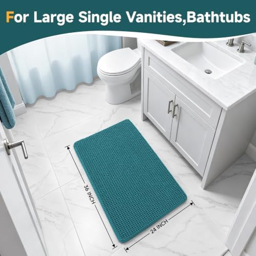 Ophanie Teal Bathroom Rugs 36x24, Soft Chenille Bath Mat, Non Slip Absorbent - Image 2