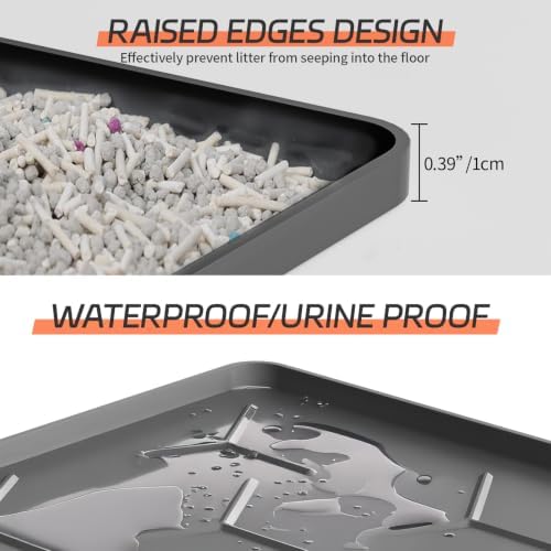 Bulkniu Silicone Cat Litter Mat, Raised Edge Waterproof, Dark Grey - Image 2