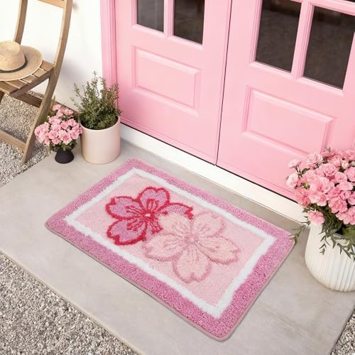 Boao Pink Cherry Bathroom Rug Tufted Non Slip Bath Mat 24 x 16 Inches - Image 5