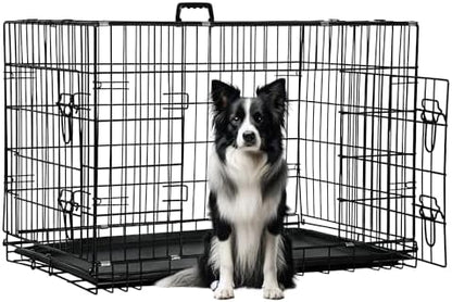 FDW | 42" Foldable Metal Dog Crate | Dark Black | Cage by FDW