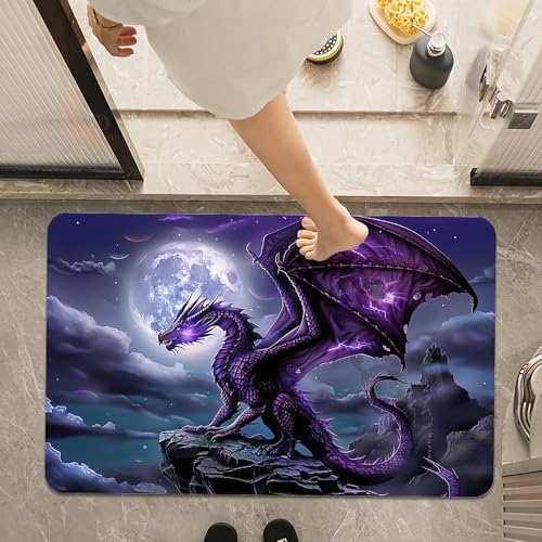 Bath Mat Rug, Majestic Purple Dragon Non Slip Quick Dry Super Absorbent Thin - Image 7
