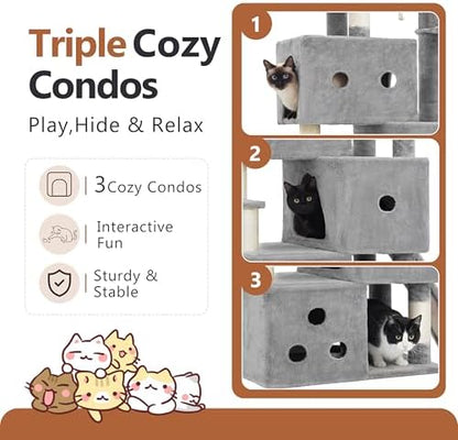 Heybly Cat Tree, 74-Inch Streamlined Cat Tower - Image 2