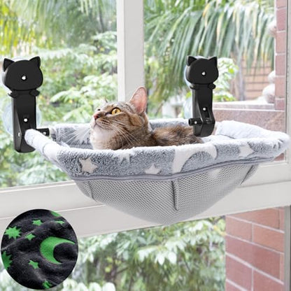 JUNSPOW Cat Window Perch Cordless, Glow in The Dark & Stable Cat Beds- by JUNSPOW