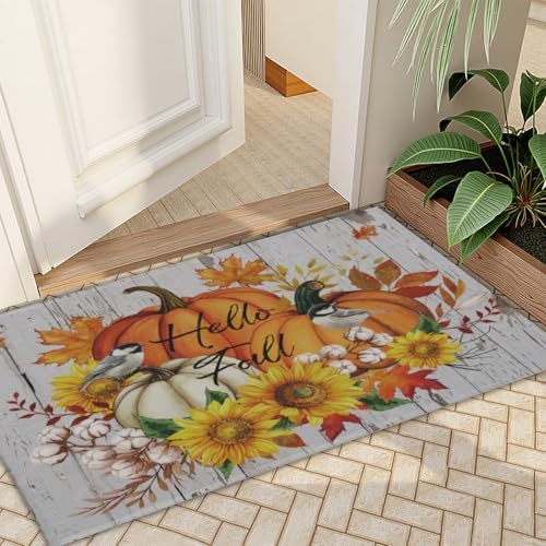 Giwawa Hello Fall Bath Rug Orange Pumpkin Bathtub Mat Non Slip Absorbent - Image 7