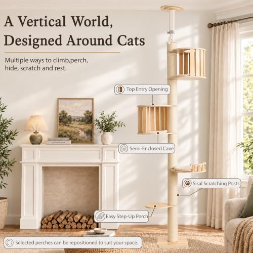 Floor to Ceiling Cat Tree, Adjustable 7.9-9.9 ft Tension Cat Tower - Image 5