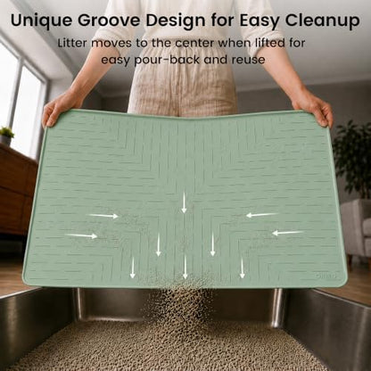 OHMO Large Cat Litter Mat, 31.5x23.6 Silicone Trapping Mat Sage Green - Image 4