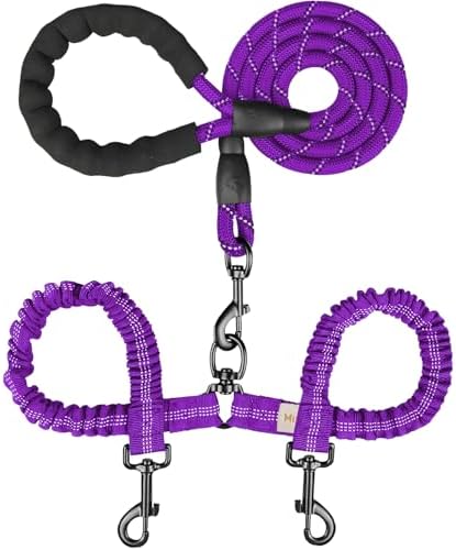 Double Dog Leash, No Tangle Dual Leash, 360° Swivel Tangle Free Bungee by MingXpets