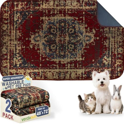 Washable Pee Pads for Dogs 48"x72" 2 Pack Reusable Puppy Potty Pad by Verdasun