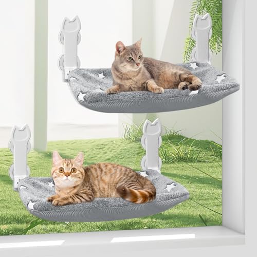2 Pack Cat Window Perch, Glow in The Dark Foldable Cat Window Hammock by Turbosus