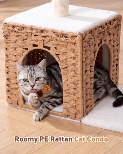 34" Modern Cat Tree with Large Hammock, Extra-Long Scratching Post - Image 3
