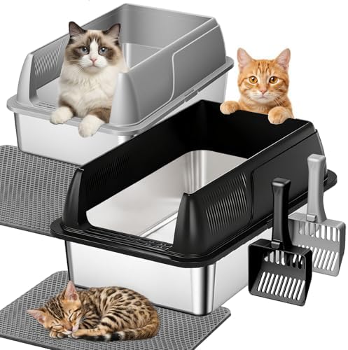 Gimars 2 Pack XL Stainless Steel Cat Litter Box by Gimars