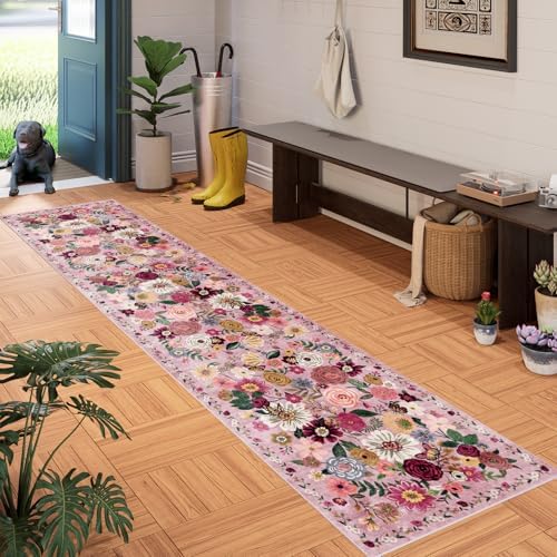 Pink Garden Floral Hallway Runner Rug 2x10 - Image 2