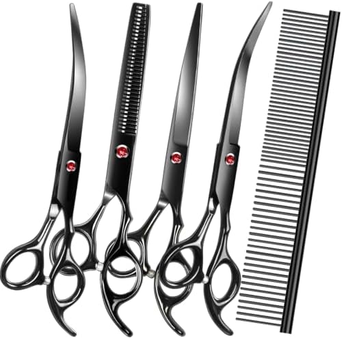 Dog Grooming Scissors Kit, Premium Stainless Steel Dog Shears by FAIGEO