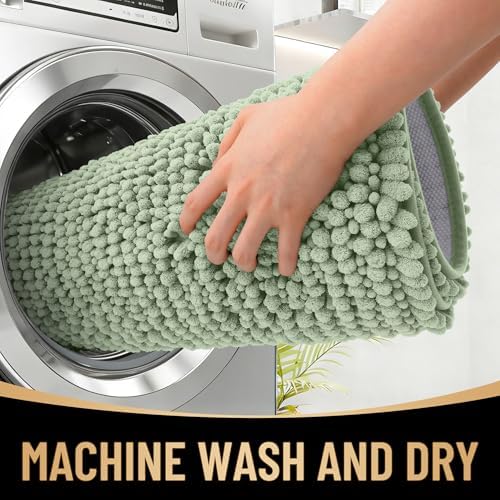 OLANLY Thick Chenille Bathroom Runner Rugs Mats 59x24, Sage Green - Image 4