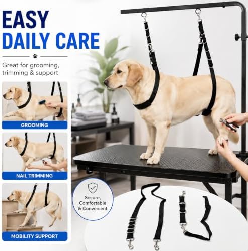 Dog Grooming Belly Strap Nylon D Ring Adjustable 3 Sizes Black - Image 4