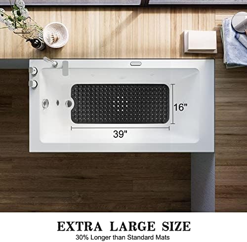 Extra Long Non-Slip Bathtub Shower Mat, 39 x 16 Inch Black Bath Mat - Image 4