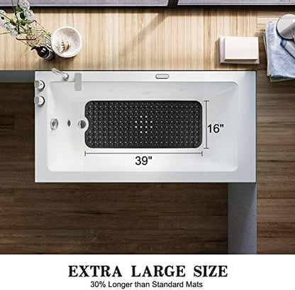 Extra Long Non-Slip Bathtub Shower Mat, 39 x 16 Inch Black Bath Mat - Image 4