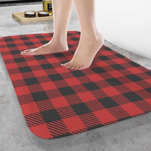 Buffalo Plaid Bath Mats for Bathroom Red Buffalo Check Stripes Geometric - Image 2
