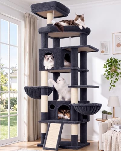Globlazer 81in Cat Tree for Large Cats, Extra Tall Tower, Dark Grey by Globlazer