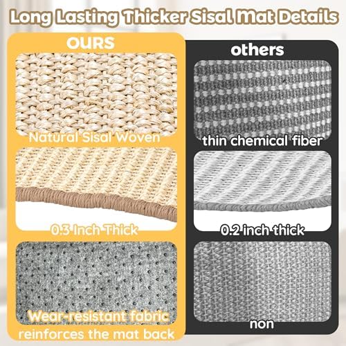 LECHONG 3-in-1 Large Sisal Cat Scratch Bed, Thicker Natural Sisal 22” Elevated - Image 3