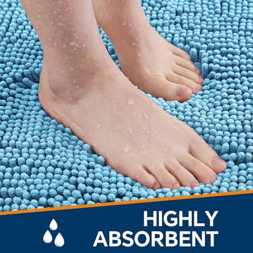 Chenille Bathroom Runner Rug 17"x47" Sky Blue, Plush Bath Mat - Image 4