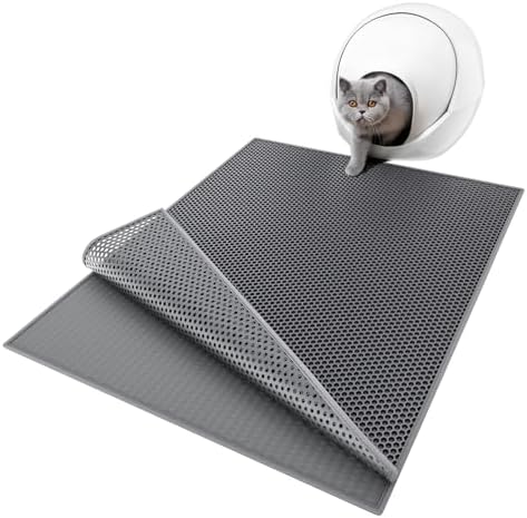 ESTHELLO Cat Litter Mat Honeycomb Double Layer Design 36’’ x 30’’ Gray by ESTHELLO