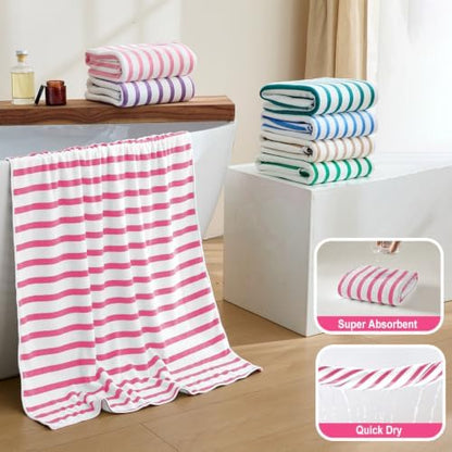JML Microfiber Beach Towels, 4 Pack, Stripe Pink White - Image 4