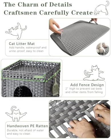 SETVSON Cat Litter Enclosure, Rattan PE Hidden Kitty House - Image 3