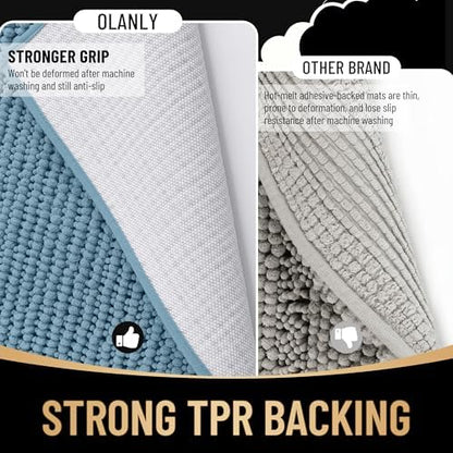 OLANLY Thick Chenille Absorbent Bathroom Rugs Mat 30x20, Airy Blue - Image 5
