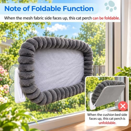 Cat Window Perch with Bird Feeder, Plush Suction Cup Window Cat Bed, M Size - Image 4