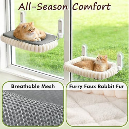 Zoratoo 2PC Cloud-Cuddle Cat Window Perch, Foldable Cat Hammock, L White - Image 7