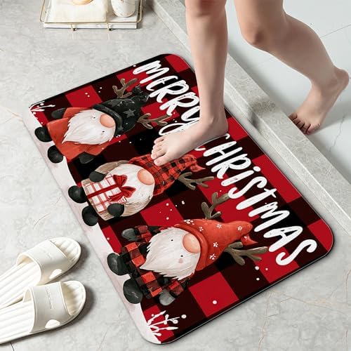 Christmas Gnomes Bathroom Mat, Non-Slip Rubber Backing Thin Low-Profile Bath Rug by Unknown