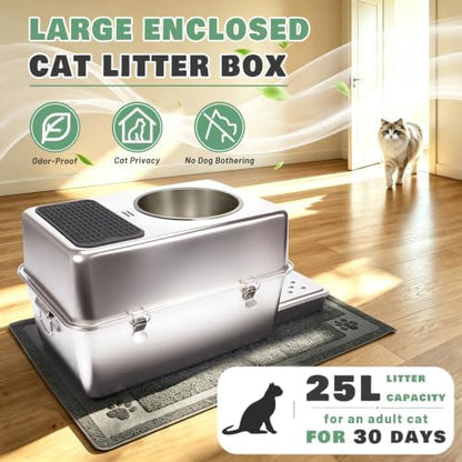 304 Stainless Steel Litter Box, XL Enclosed Litter Box - Image 2