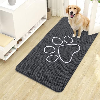OLANLY Dog Door Mat for Muddy Paws 40x24, Paw Print Design Chenille Mud Mat by OLANLY