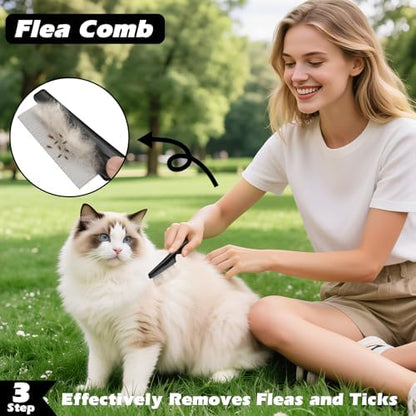 Professional 3PCS Self Cleaning Slicker Brush & Pet Grooming Rake & Flea Comb - Image 6