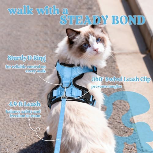 rabbitgoo Cat Harness and Leash Set, Escape Proof Vest, Light Blue - Image 5
