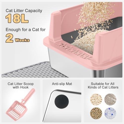 FURTIME Stainless Steel Cat Litter Box, Small Cats Metal Litter Box - Image 7