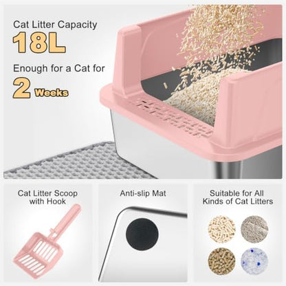 FURTIME Stainless Steel Cat Litter Box, Small Cats Metal Litter Box - Image 7