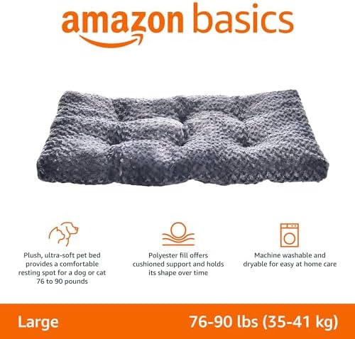 Amazon Basics Washable Cat and Dog Bed, Cozy Crate Pad - Image 2