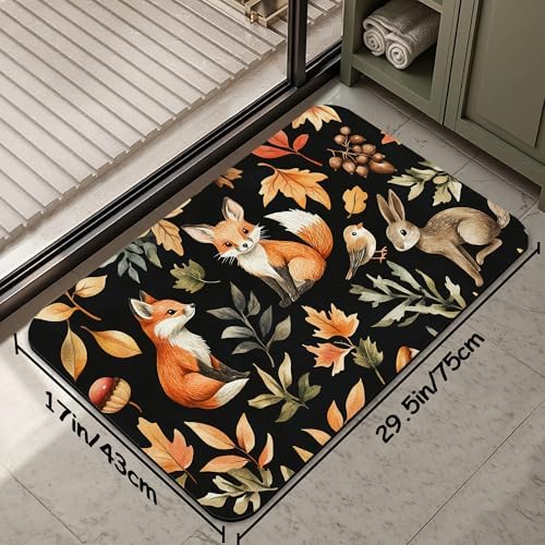 Retro Fox Bathroom Rug 29.5"x17", Leaves Quick-Drying Super Absorbent Diatomite - Image 2