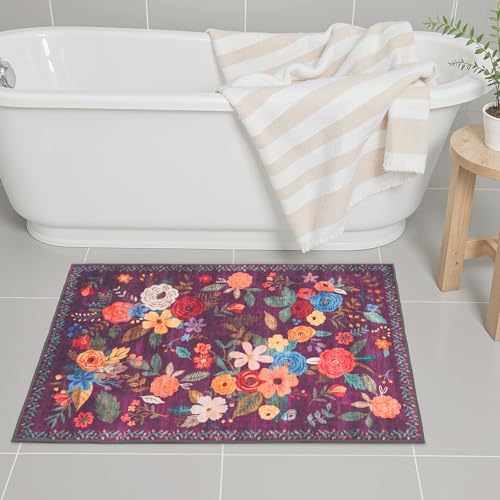 24x17 Inch Door Mat Indoor Entrance, Floral Area Rug Non Slip Purple - Image 5
