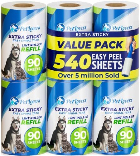 PetLovers Extra Sticky Lint Roller 6 Pack of Refills Only by PetLovers