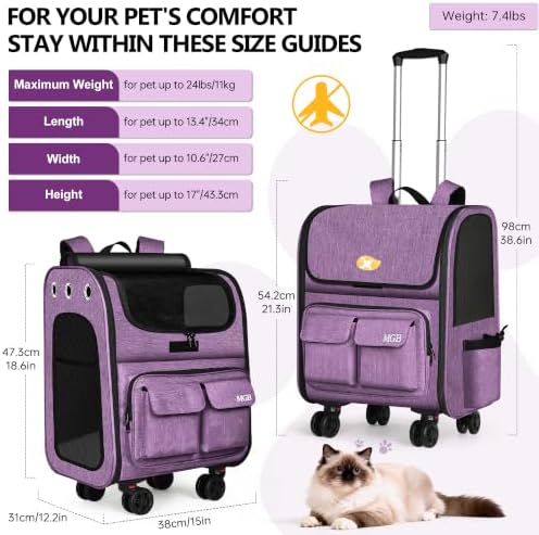 MGB Rolling Cat Carrier with Wheels, Pet Carrier - Image 2