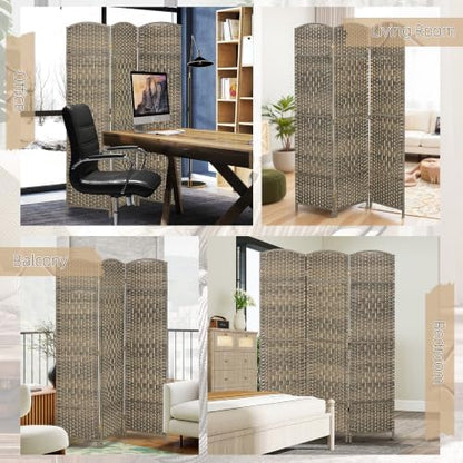 HOMCOM 3 Panel Room Divider 6 Ft Privacy Screen Hand-Woven Dark Rustic Oak - Image 6