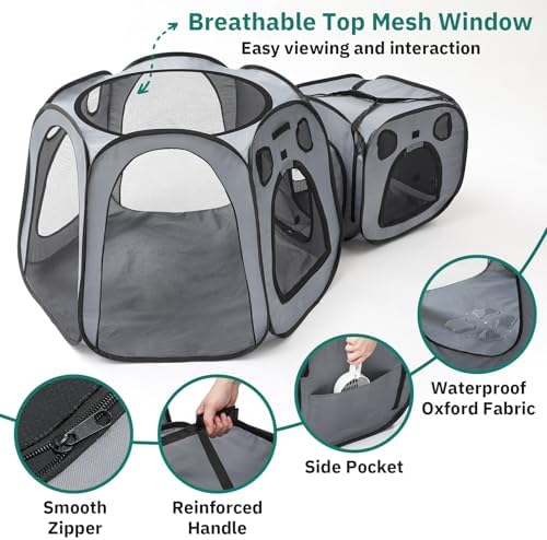 Cat Playpen with Separate Litter Box Area, Large Foldable Waterproof Cat Tent - Image 4