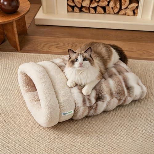 3 in 1 Semi-Enclosed Self Warming Burrow Cat Bed Sleeping Cave - Image 7